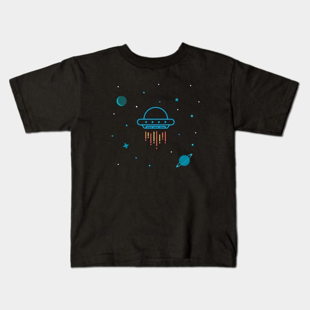 UFO In Outer Space T-Shirt Kids T-Shirt by happinessinatee